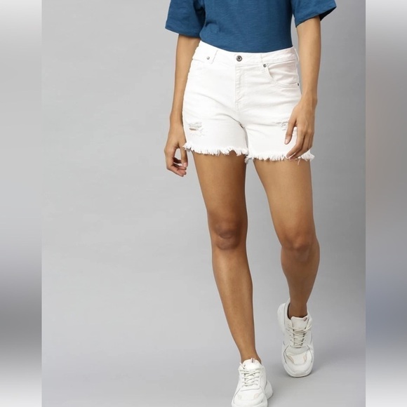 eunina White Cutoff Denim Shorts Jean Shorties High Rise Women’s Size Large - Picture 5 of 10